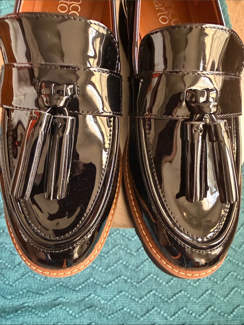NWOT Franco Sarto Black Patent Tassel Loafers - Picture 5 of 16